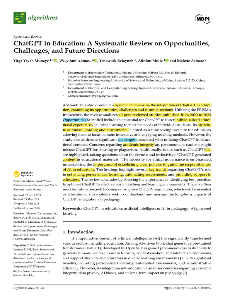 ChatGPT in Education A Systematic Review On Opport | PDF | Artificial ...