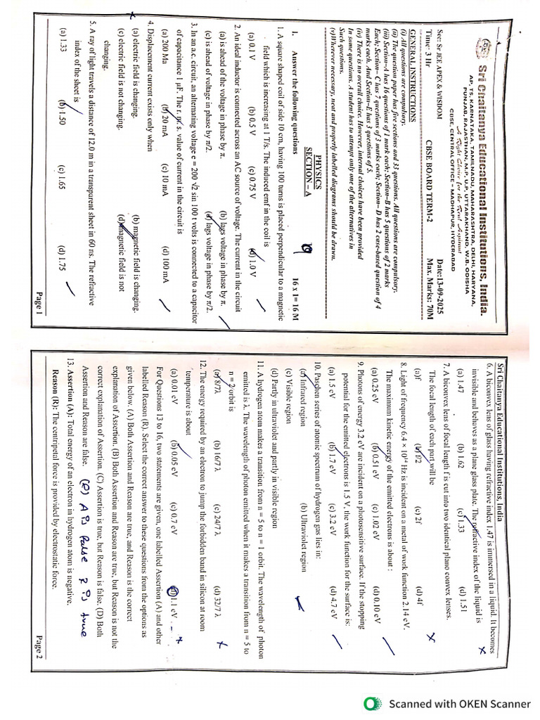 Phy Term 2 QP | PDF