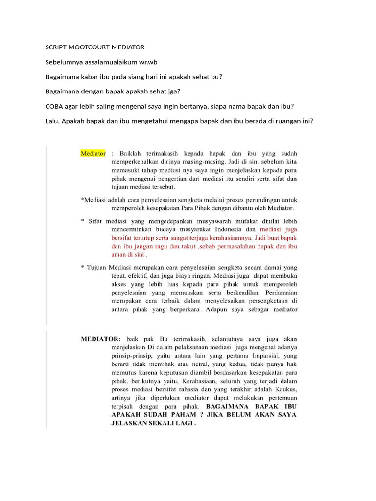 Script Mootcourt Mediator | PDF