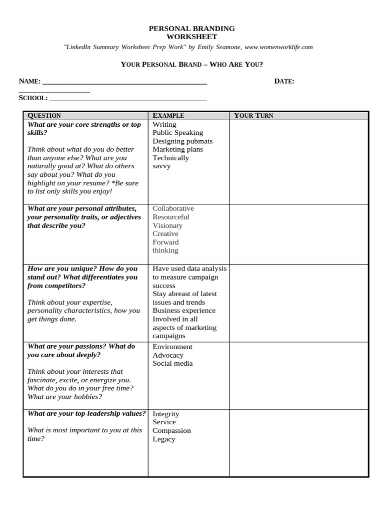 Personal Branding Worksheet | PDF | Leadership | Marketing