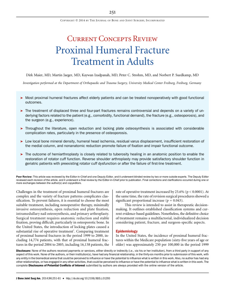 Proximal Humeral Fracture Treatment Guide | PDF | Clinical Medicine ...