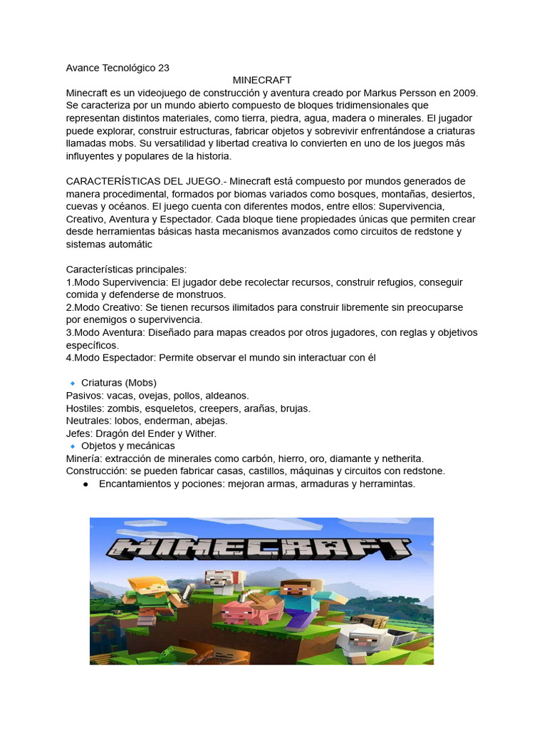Características Clave de Minecraft | PDF
