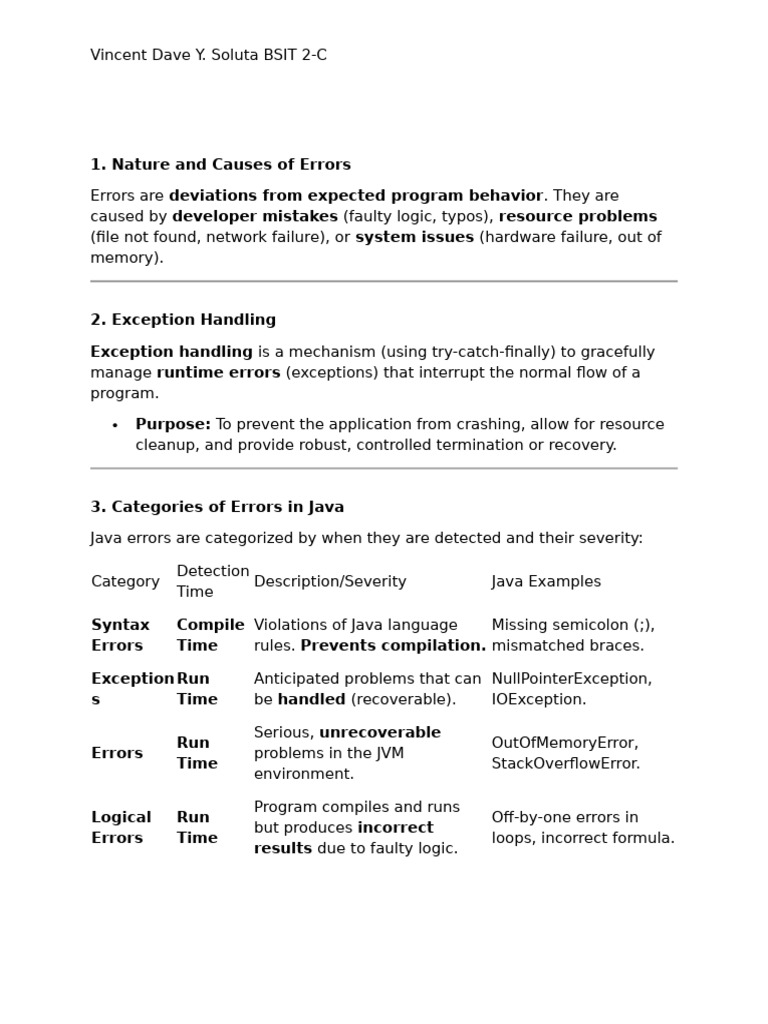 Understanding Java Errors and Exception Handling | PDF