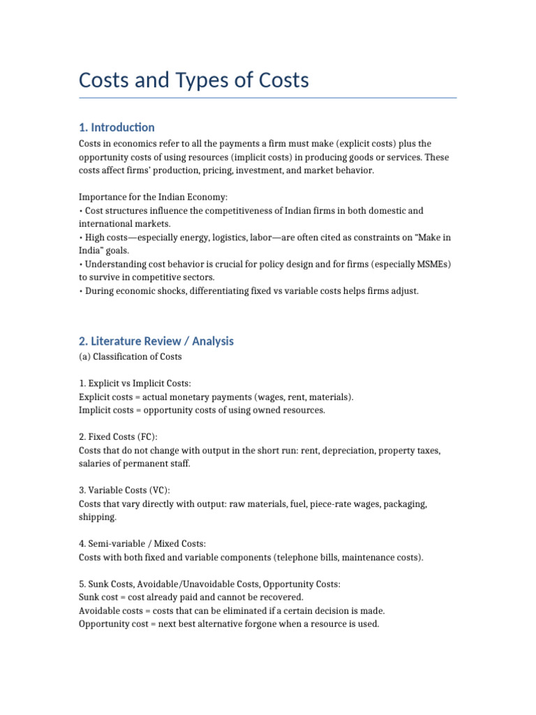 Costs and Types of Costs Assignment | PDF | Opportunity Cost | Business
