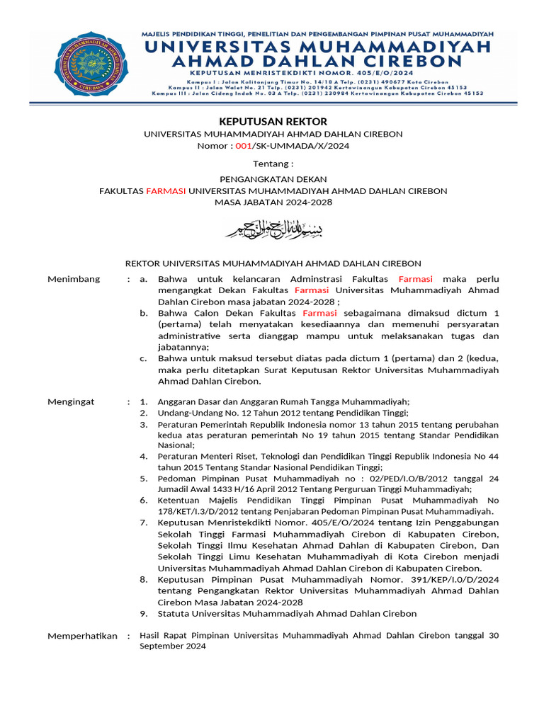 SK Rektor - Dekan | PDF