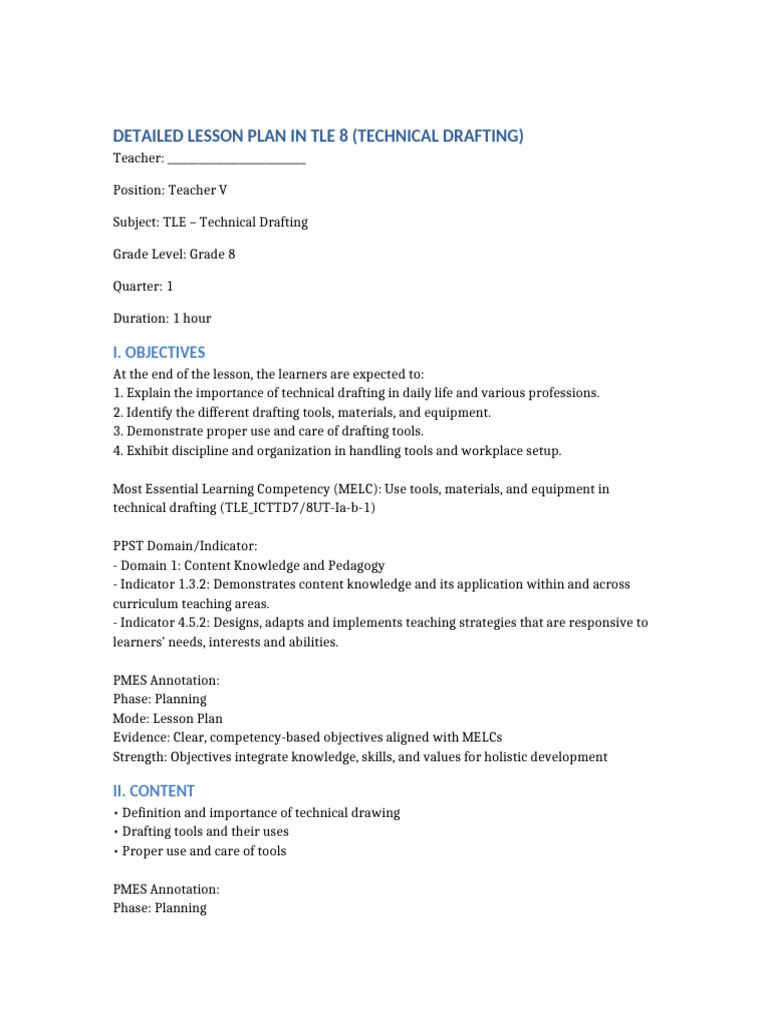 Grade 8 Technical Drafting Lesson Plan | PDF | Technical Drawing | Learning