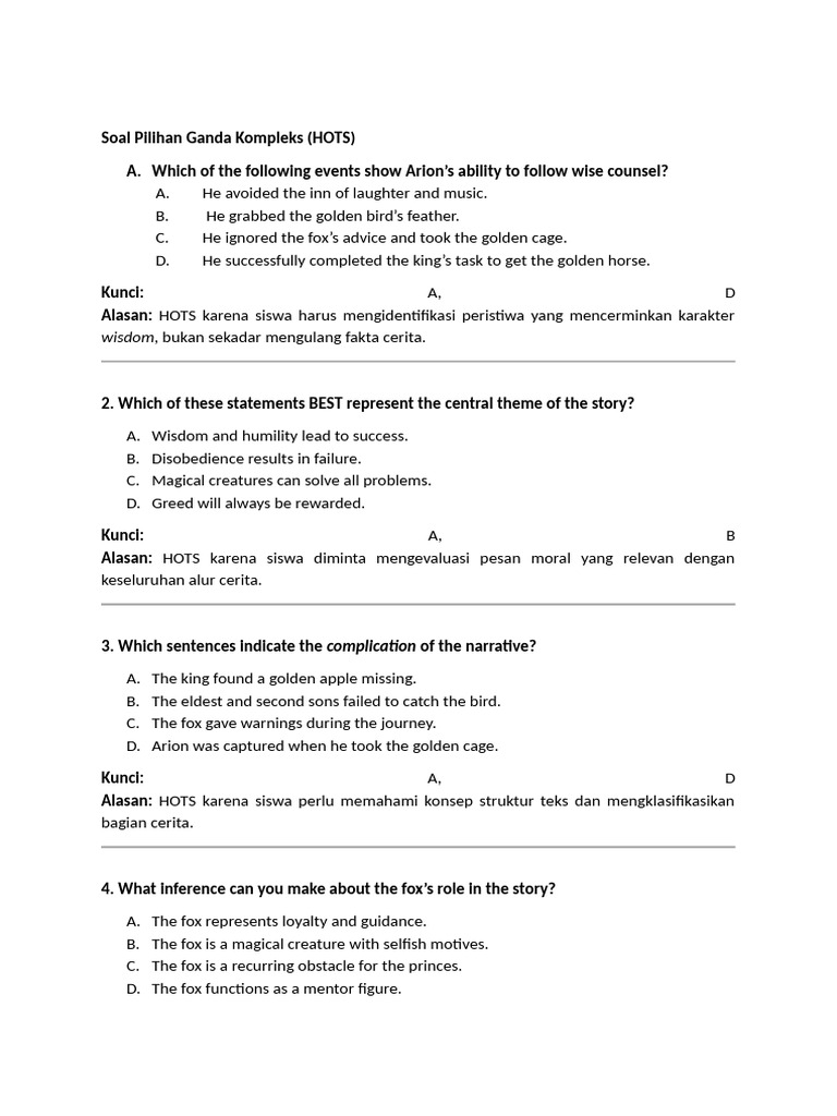 HOTS Multiple Choice Questions Guide | PDF
