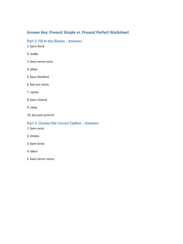 Present Simple vs. Present Perfect Answers | PDF