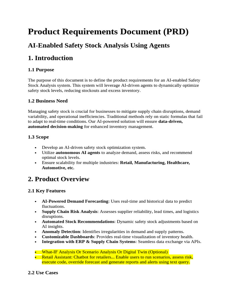 Product Requirements Document - Safety STock Ananlysis V1.2 | PDF ...
