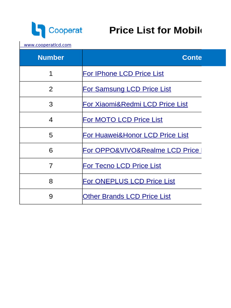 Mobile Phone LCD Price List | PDF | I Pod Touch | I Phone
