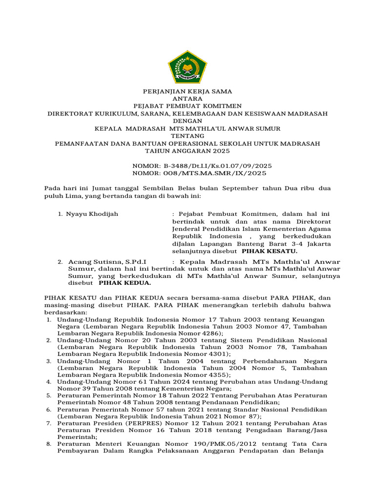 Kerjasama Pemanfaatan Dana BOS 2025 | PDF
