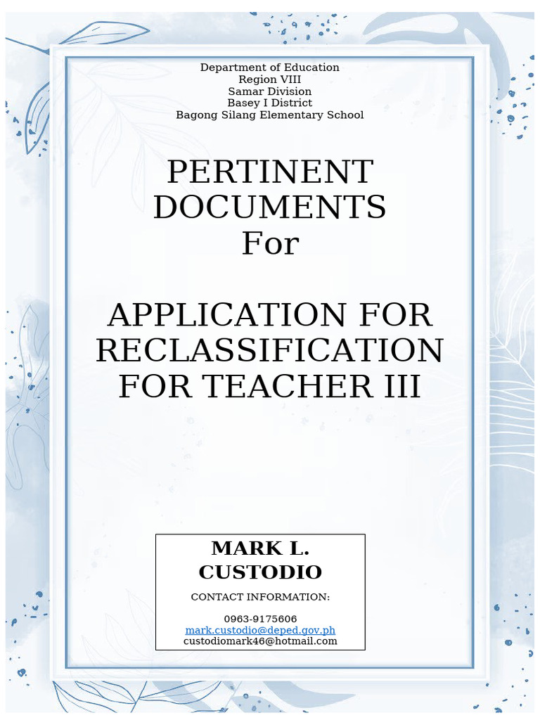 Teacher III Reclassification Application | PDF