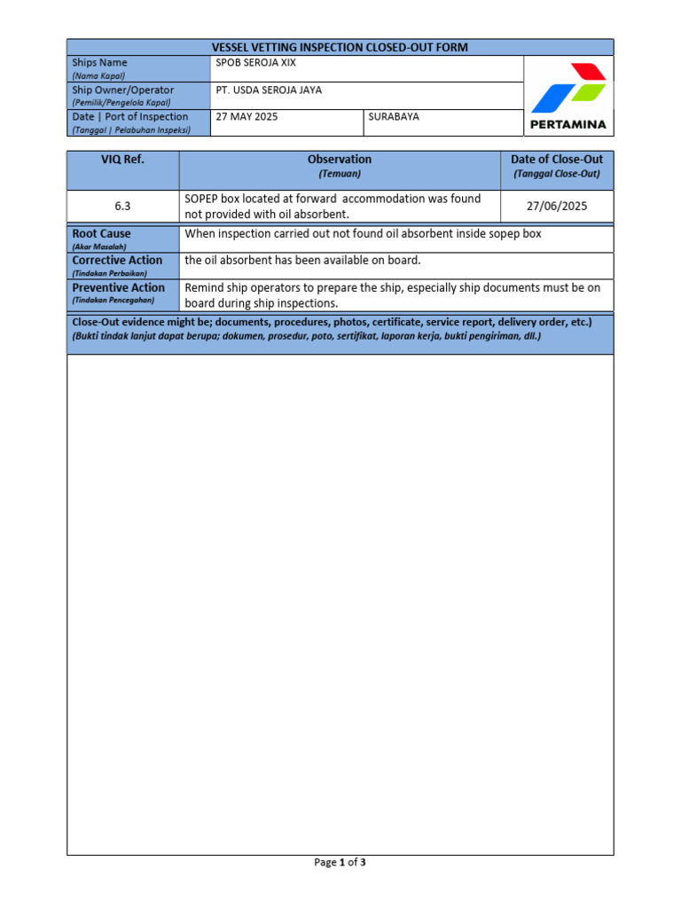 6.3 - Close-Out-Form Oil Absorbent | PDF