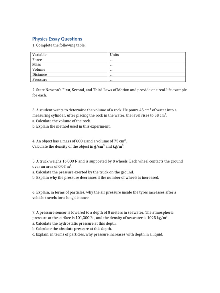 Physics Essay Questions and Solutions | PDF
