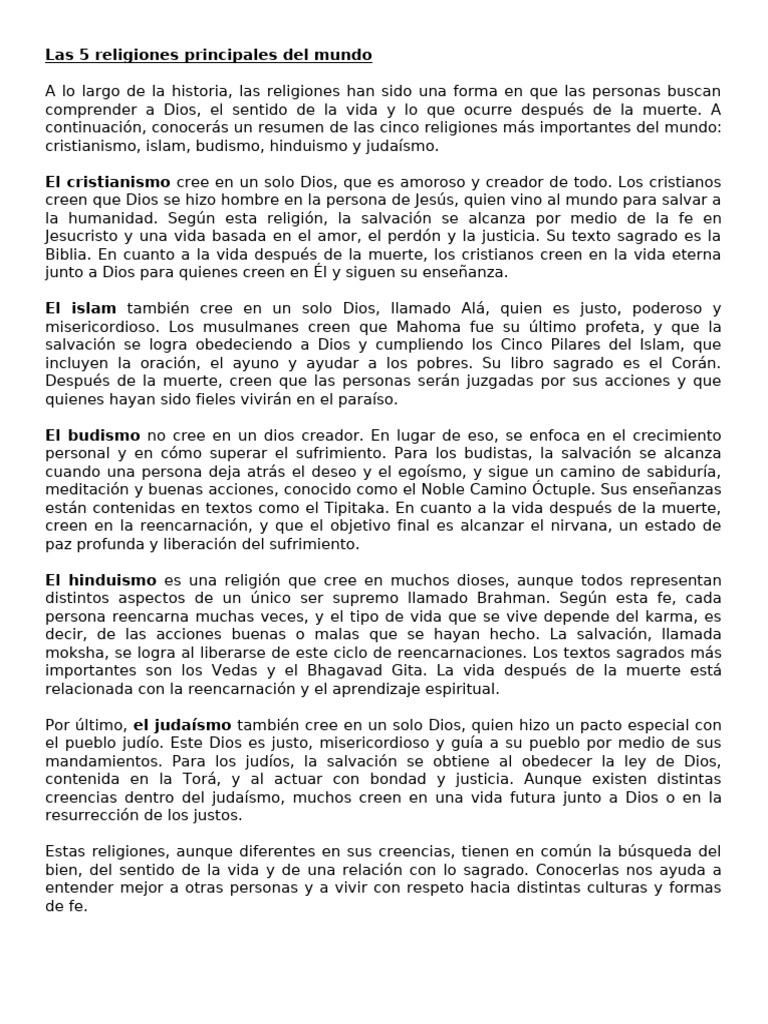 Principales Religiones del Mundo: Resumen | PDF | Dios | Reencarnación