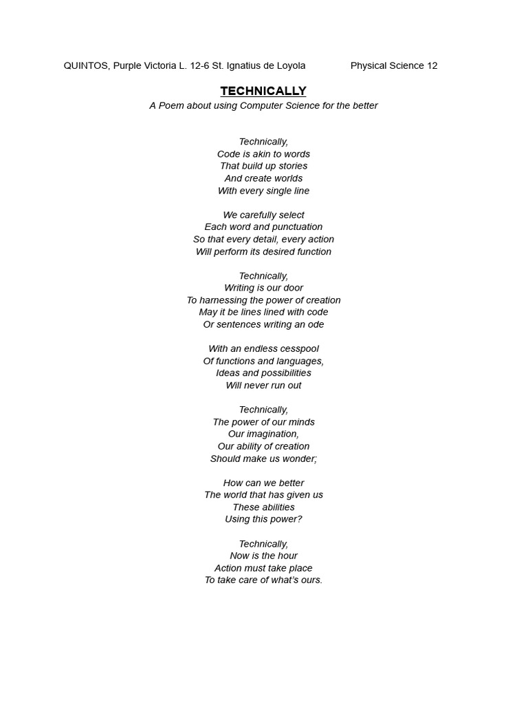 Poem on Computer Science and Creation | PDF