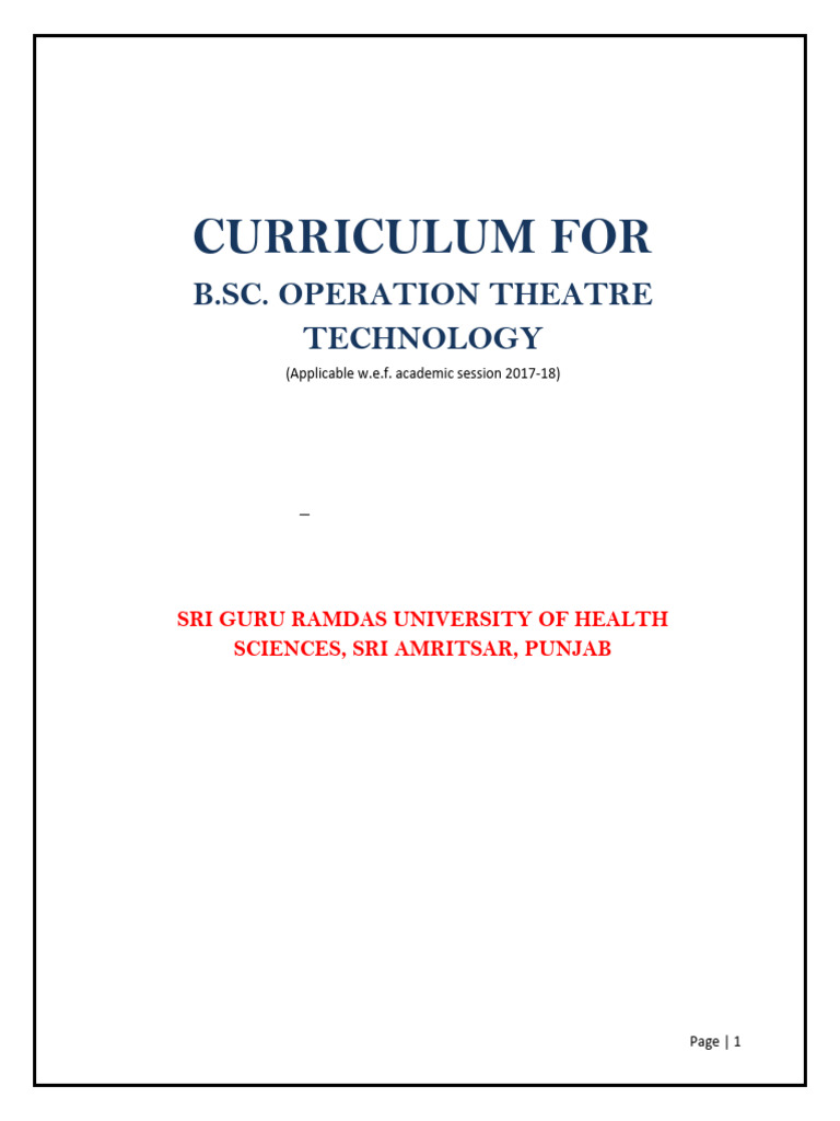 B.Sc. Operation Theatre Technology Curriculum | PDF | Anesthesia | Artery