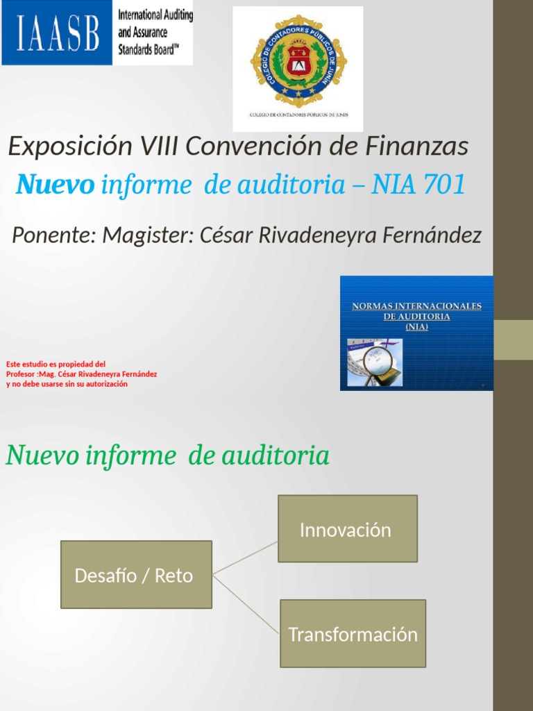 Nuevo Informe de Auditoria NIA 701 | PDF | Auditoría | normas ...