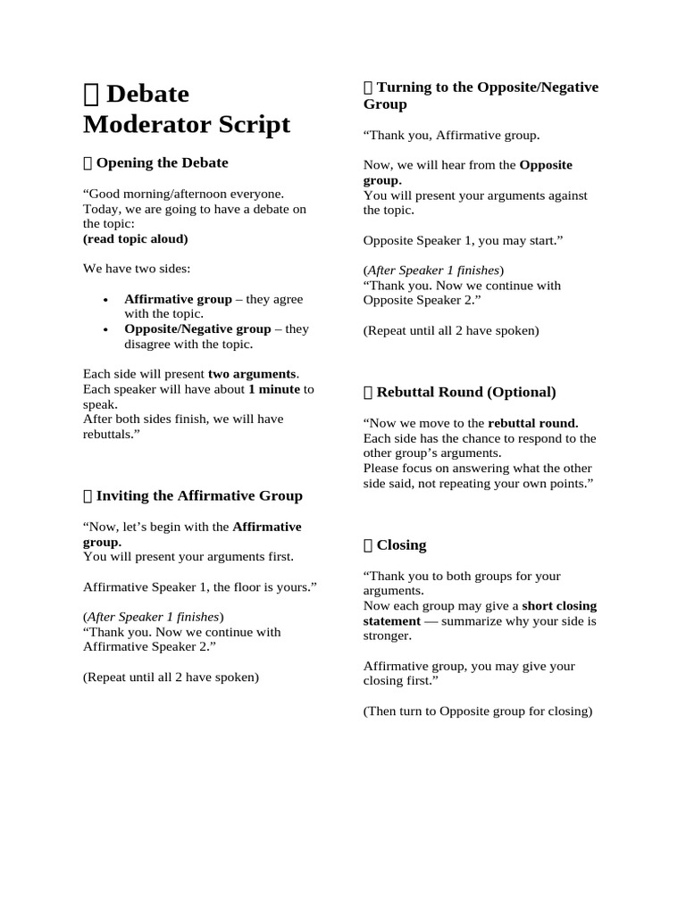 Debate Moderator Script | PDF
