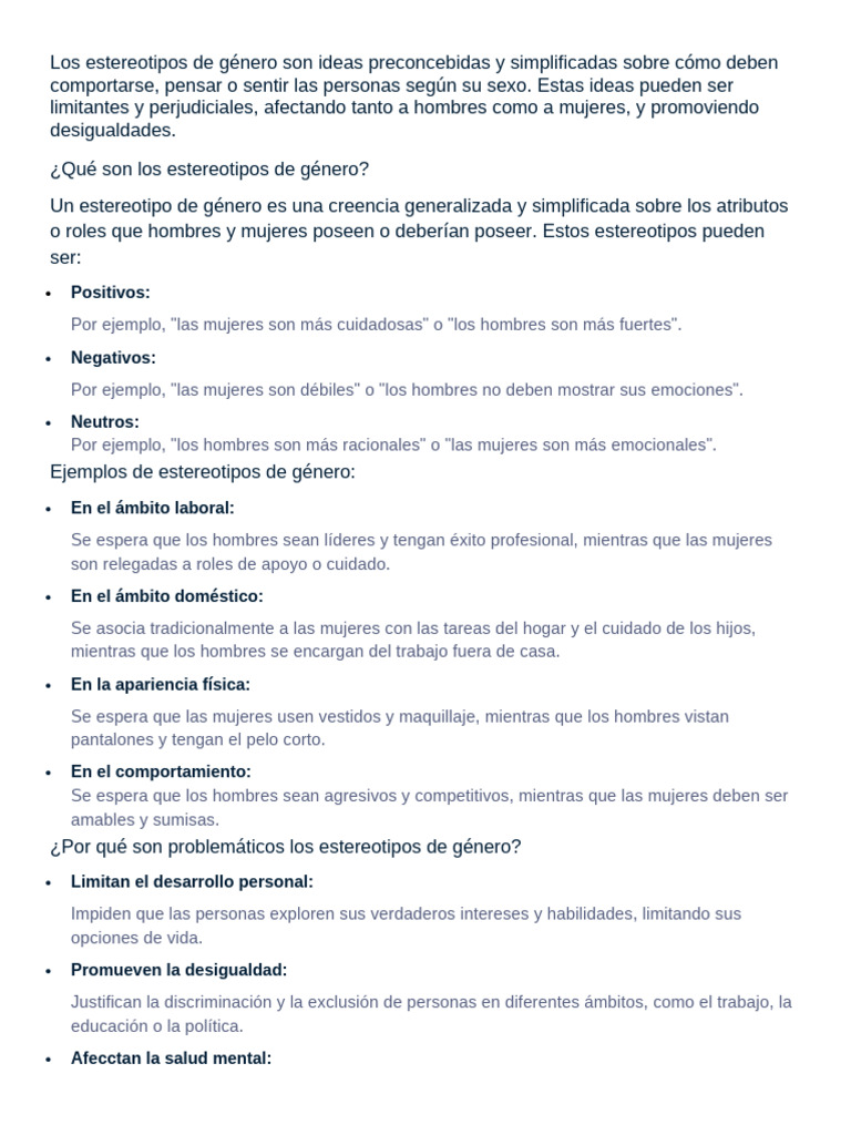 Estereotipos de género: impacto y soluciones | PDF | Rol de género ...