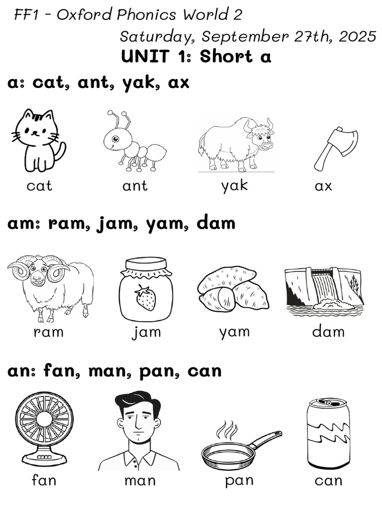 KID3 - Oxford Phonics World 2 - Unit 1 - Handout & Worksheet | PDF