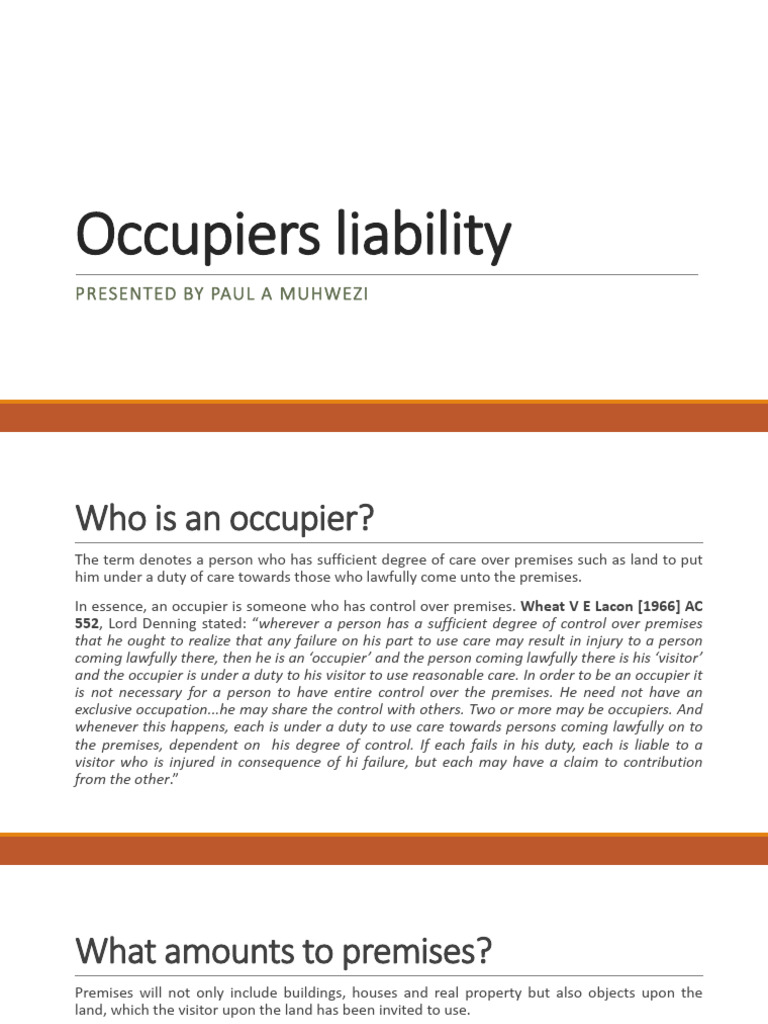 Understanding Occupiers' Liability Law | PDF | Duty Of Care | Legal ...