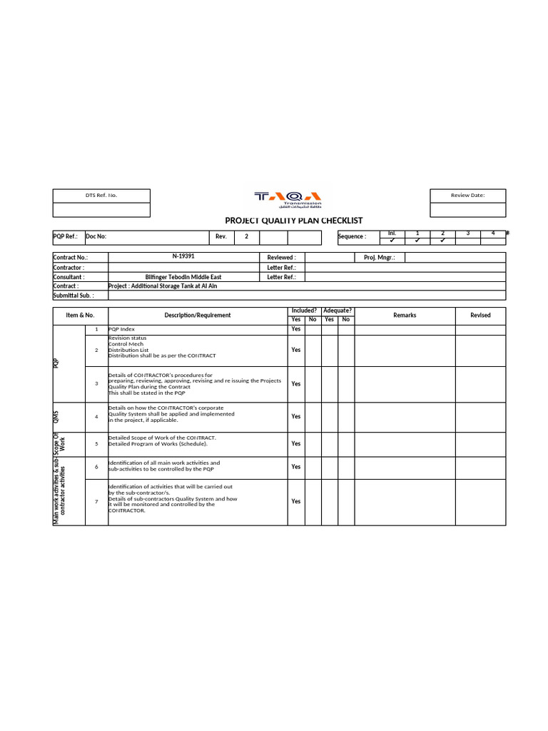 Project Quality Plan Checklist for Al Ain | PDF | Audit | Business