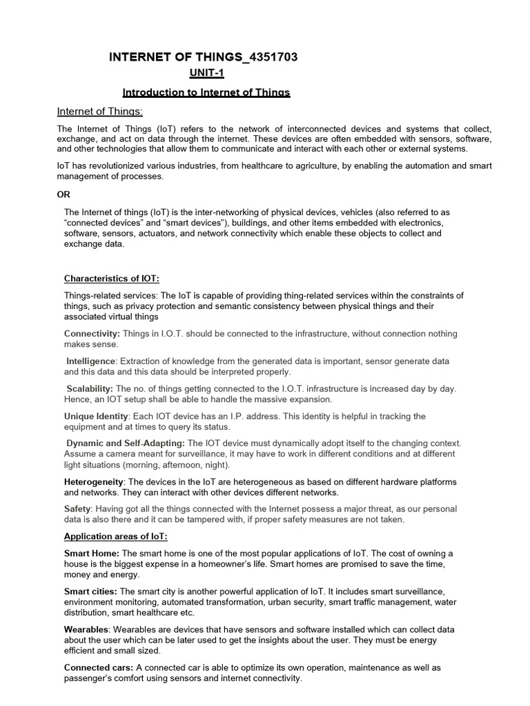 Iot A&r Unit-1 PNP | PDF | Internet Of Things | Wireless Sensor Network