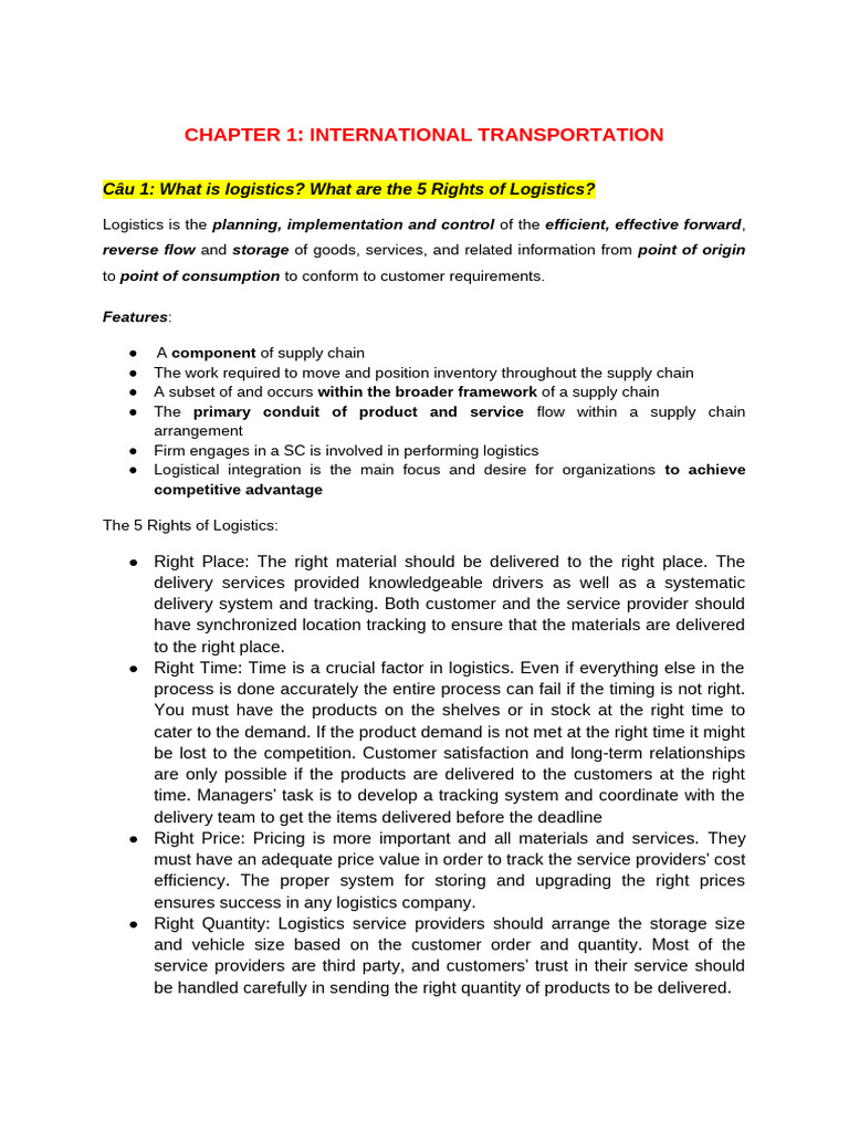 Understanding Logistics and Transportation | PDF | Logistics | Cargo