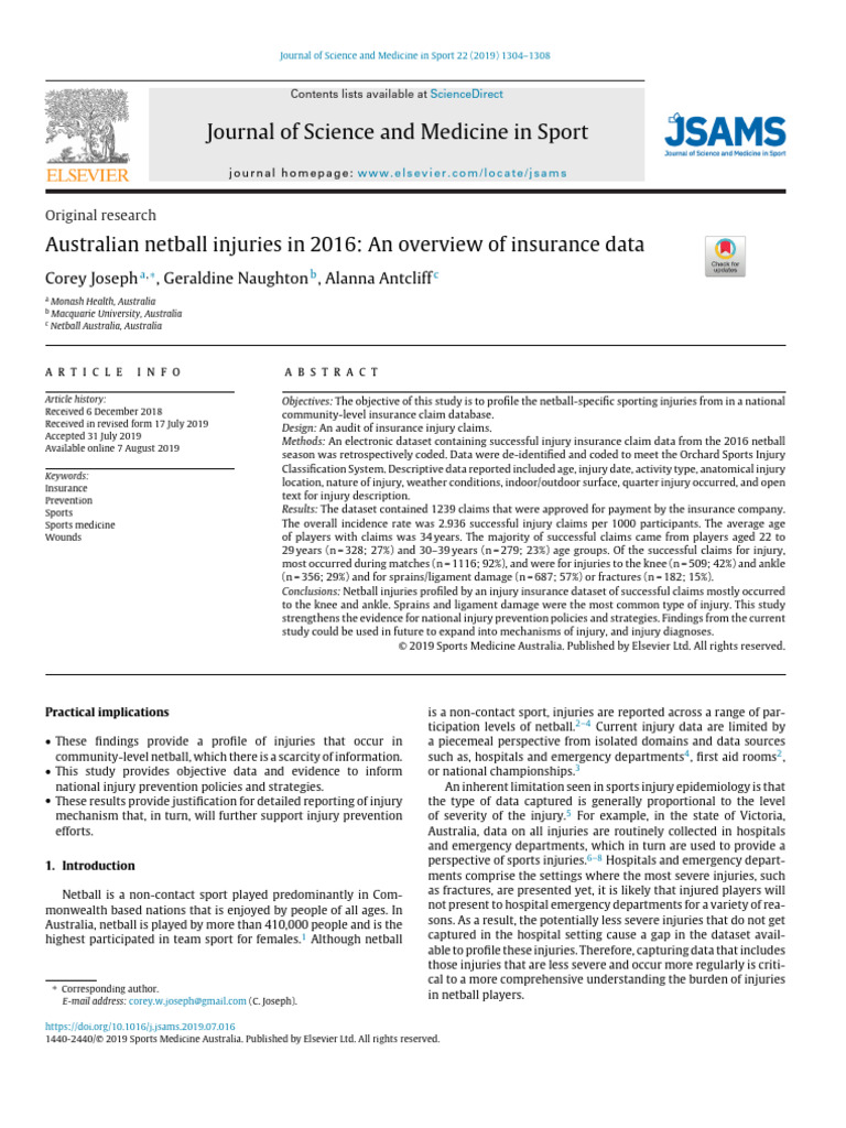 Australian Netball Injury Overview 2016 | PDF | Musculoskeletal System