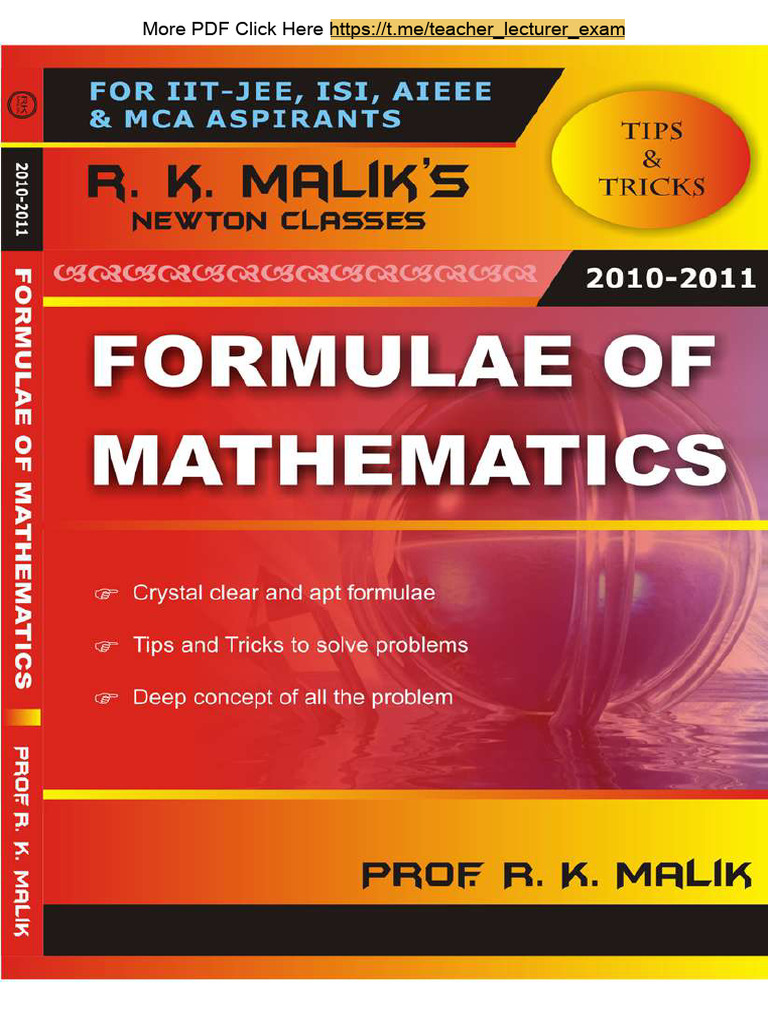 Mathematics Formulae for IIT-JEE Aspirants | PDF | Intersection (Set ...