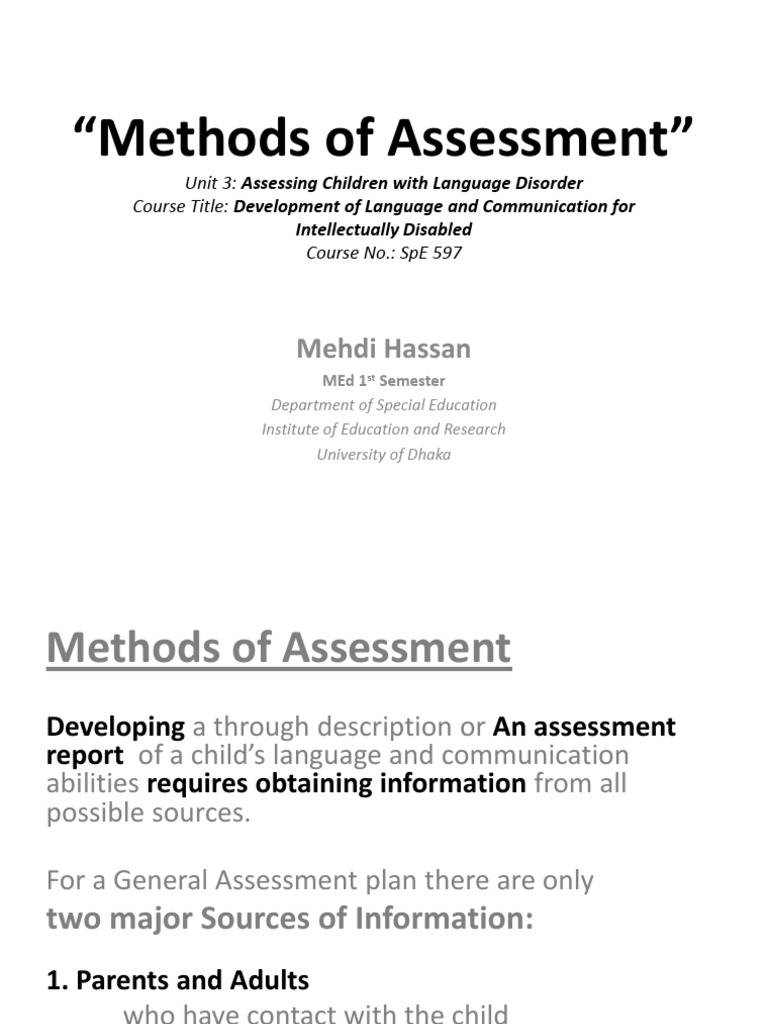 Language Assessment Methods for Children | PDF | Special Education ...
