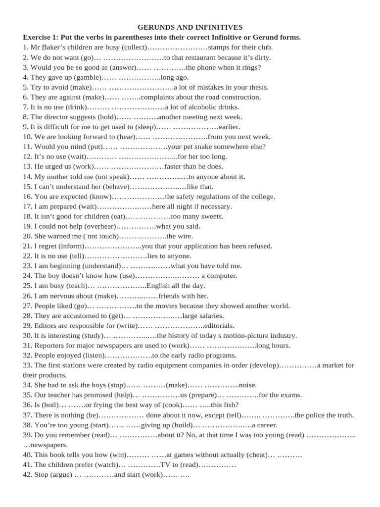 Gerunds and Infinitives Exercises | PDF