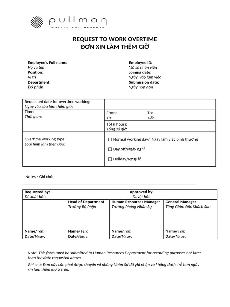 Request To Work Overtime | PDF