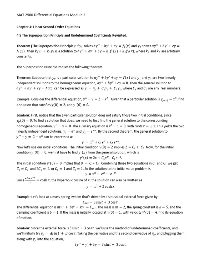 4.5 The Superposition Principle and Undetermined Coefficients Revisited ...