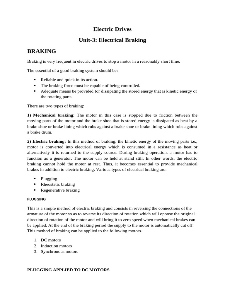 Electric Drives: Electrical Braking Methods | PDF | Electric Motor | Brake