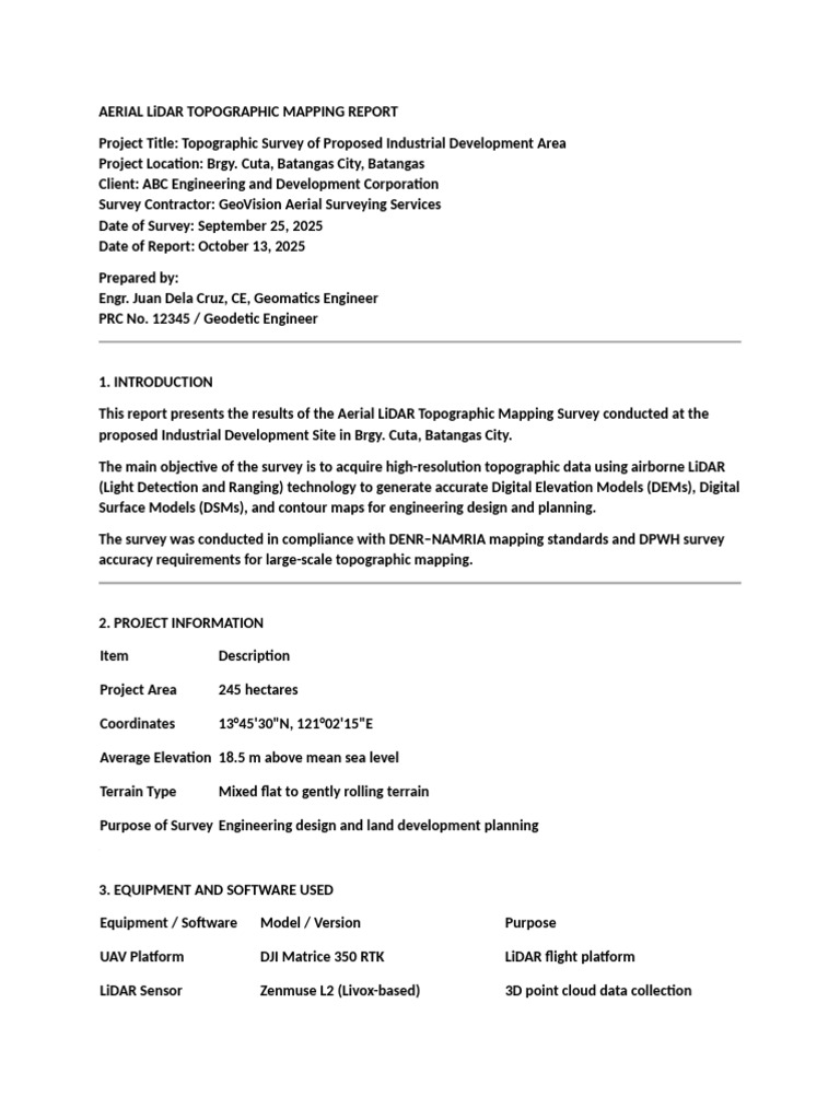 Aerial Lidar Topographic Mapping Report | PDF | Lidar | Surveying