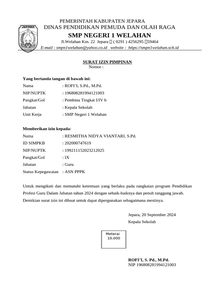 Surat Izin Program Pendidikan Guru 2024 | PDF