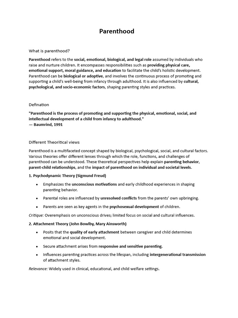 Understanding Parenthood: Roles & Theories | PDF | Attachment Theory ...