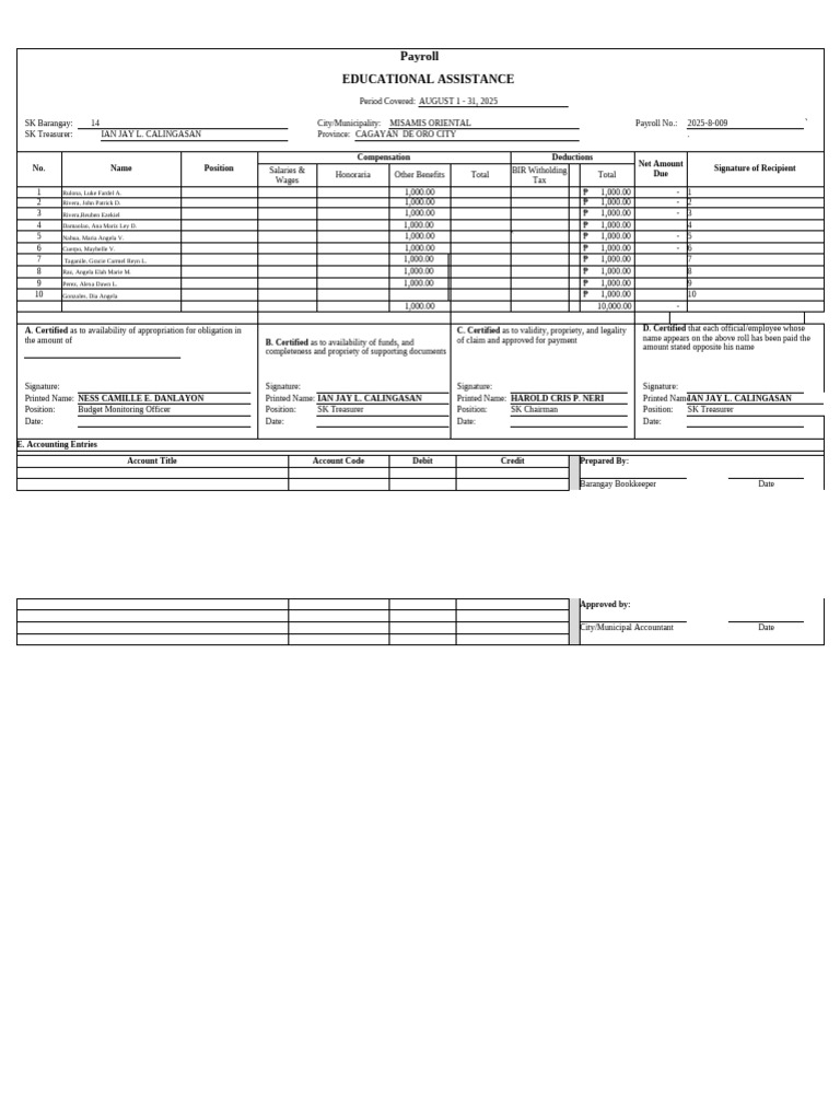 2025 08 009 SK Educational Assistance | PDF | Payroll | Bookkeeping