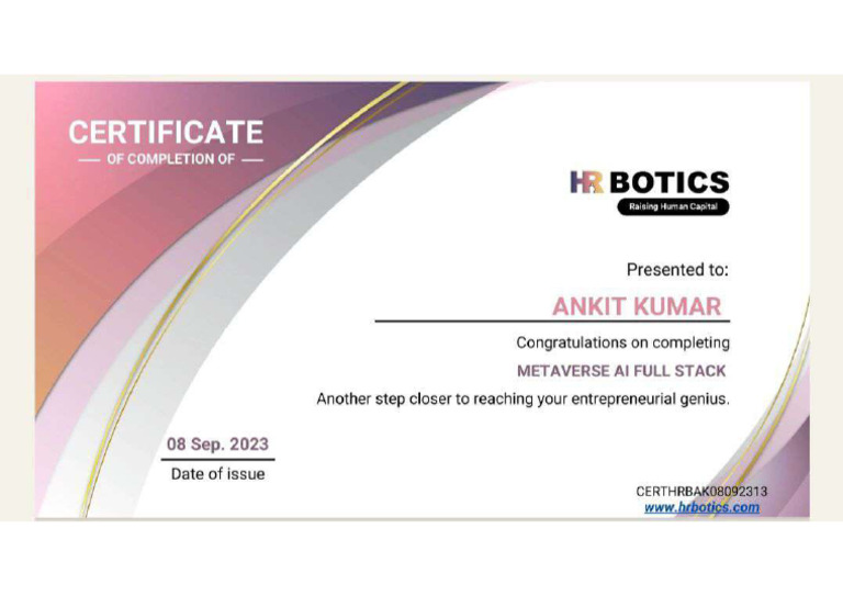 HR BOTICS Certificate | PDF