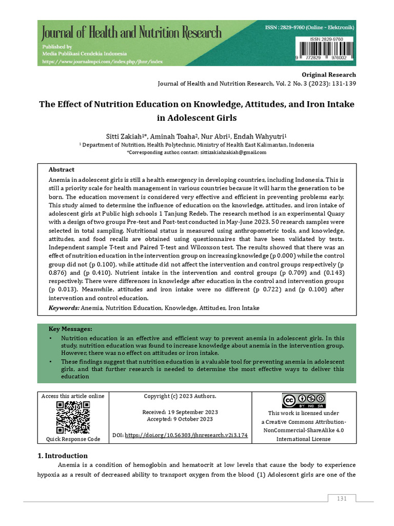 (2023) The Effect of Nutrition Education On Knowledge Attitudes and ...