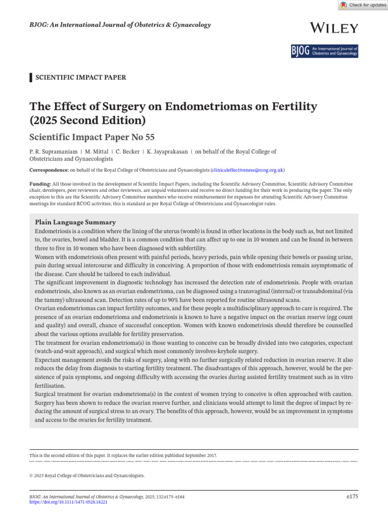 Surgery for Endometriomas and Fertility | PDF | Ovary | Ovarian Cancer