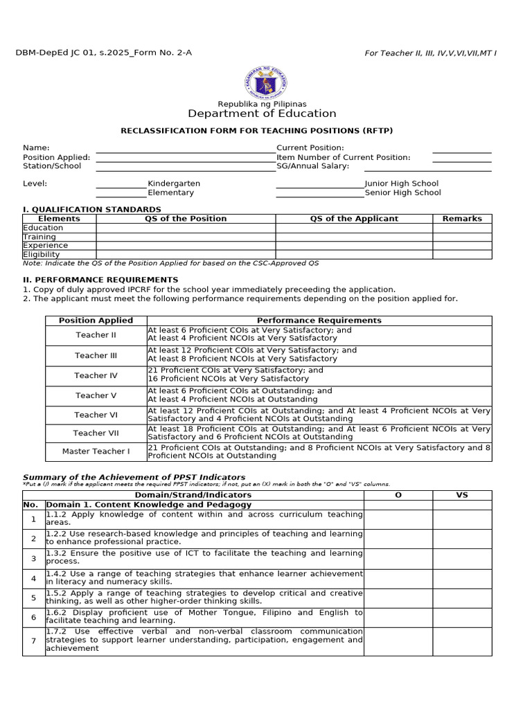 Annex B-1 - RFTP-DBM-DepEd JC 01, s.2025 - Form No. 2-A - V2 | PDF ...