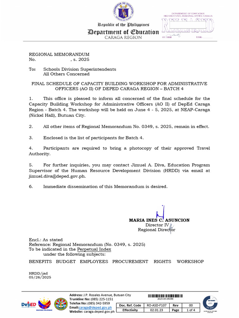 RM No. 0544 S. 2025 Final Schedule of Capacity Building Workshop For ...