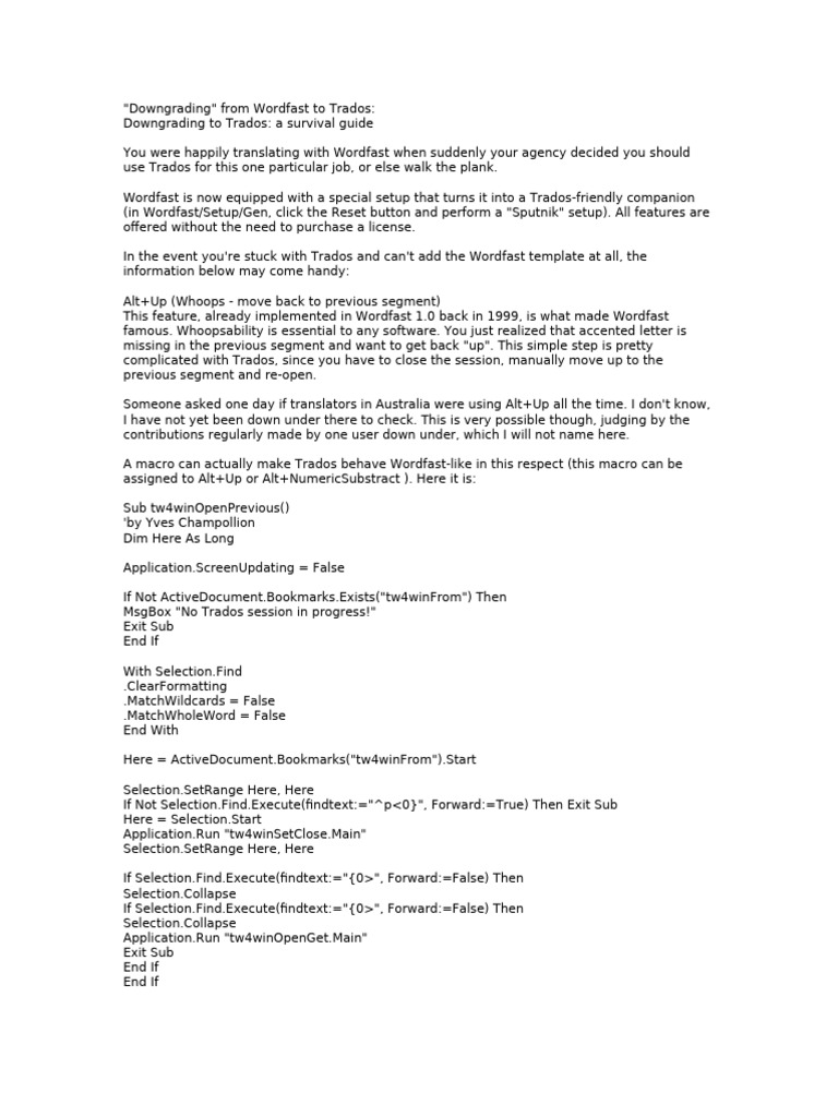 Downgrading from Wordfast to Trados Guide | PDF | Microsoft Word ...