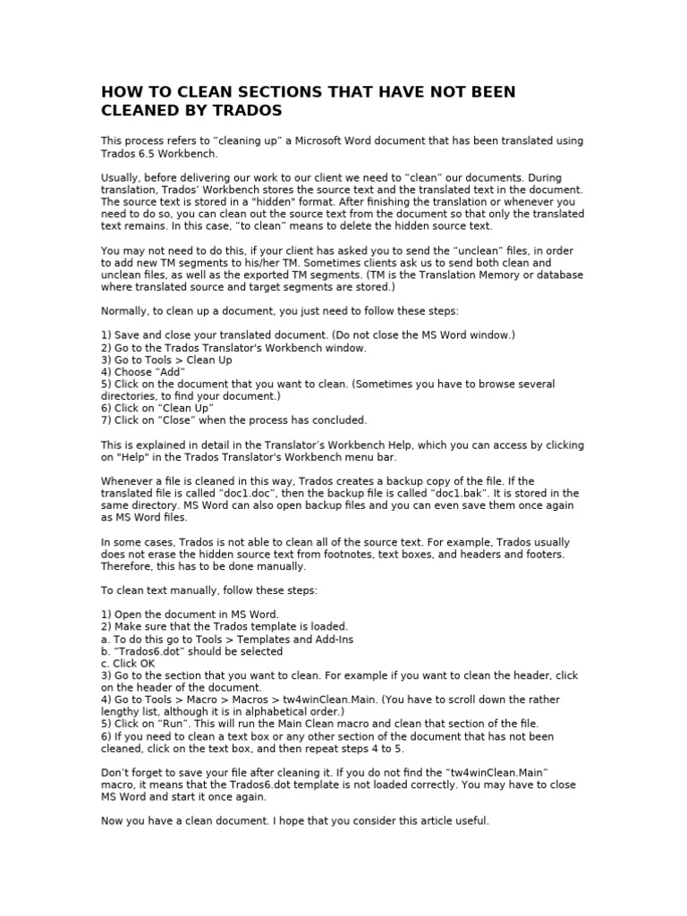 How To Clean Sections Not Cleaned by Trados | PDF | Microsoft Word ...