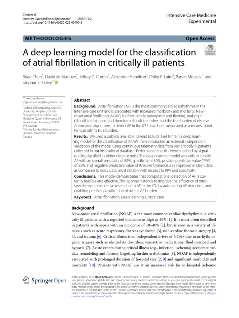 Deep Learning for Atrial Fibrillation Detection | PDF | Sensitivity And ...