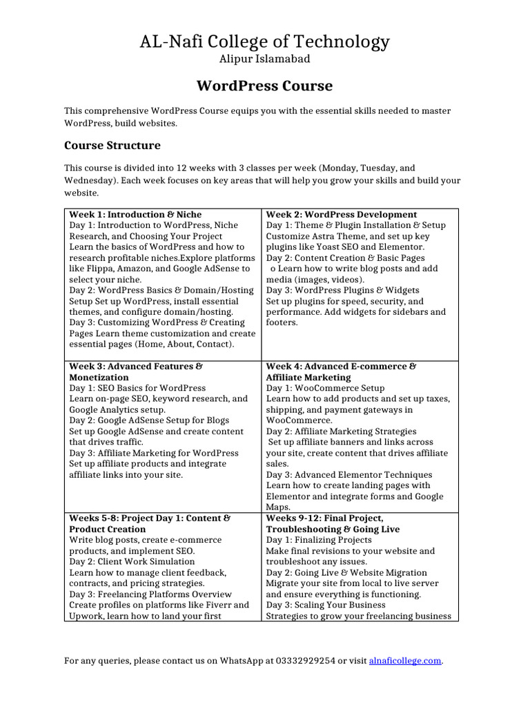 WordPress Course Outline at AL-Nafi College | PDF | Word Press ...