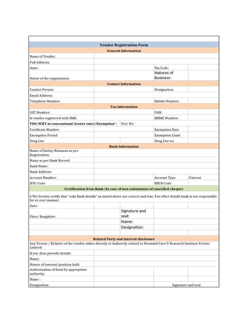 Vendor Registration Form Template | PDF | Cheque | Taxation